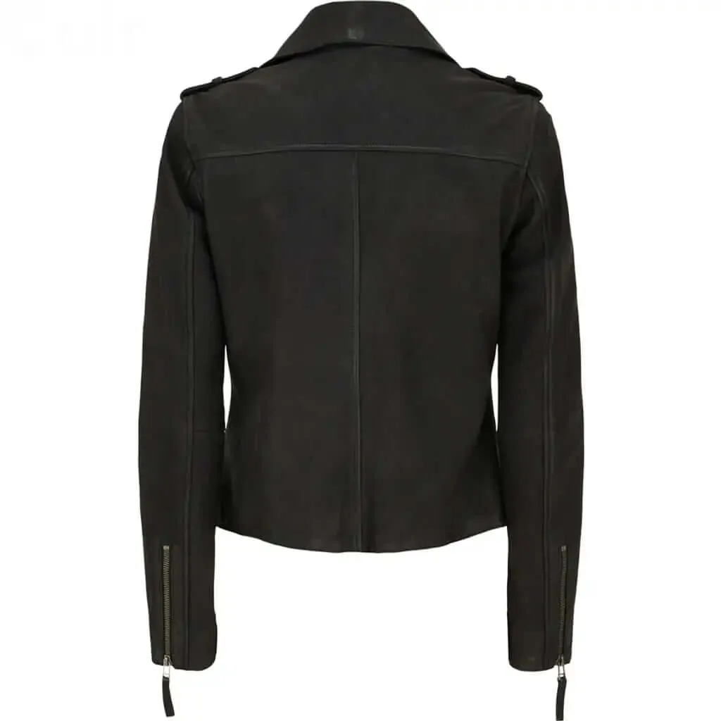 Women's Black Nubuck Biker Jacket | Stylish Outerwear with Edgy Appeal