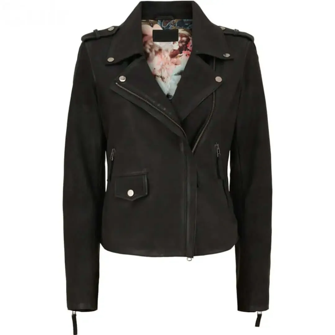 Women's Black Nubuck Biker Jacket | Stylish Outerwear with Edgy Appeal