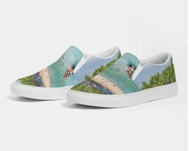 Women's Slip On Casual Canvas Shoe. Beachscape Sneakers- Sea Blue. WickedYo