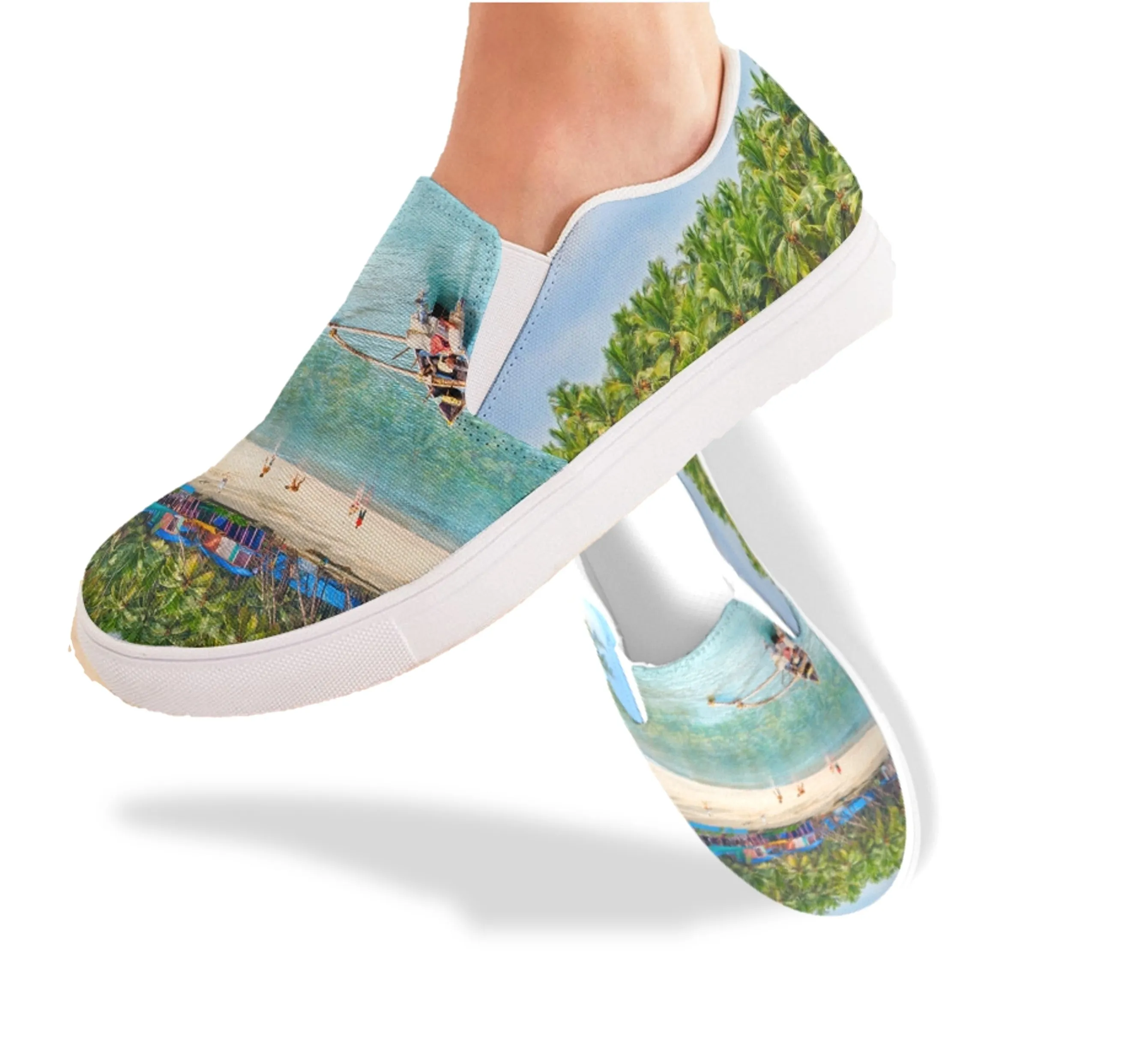 Women's Slip On Casual Canvas Shoe. Beachscape Sneakers- Sea Blue. WickedYo