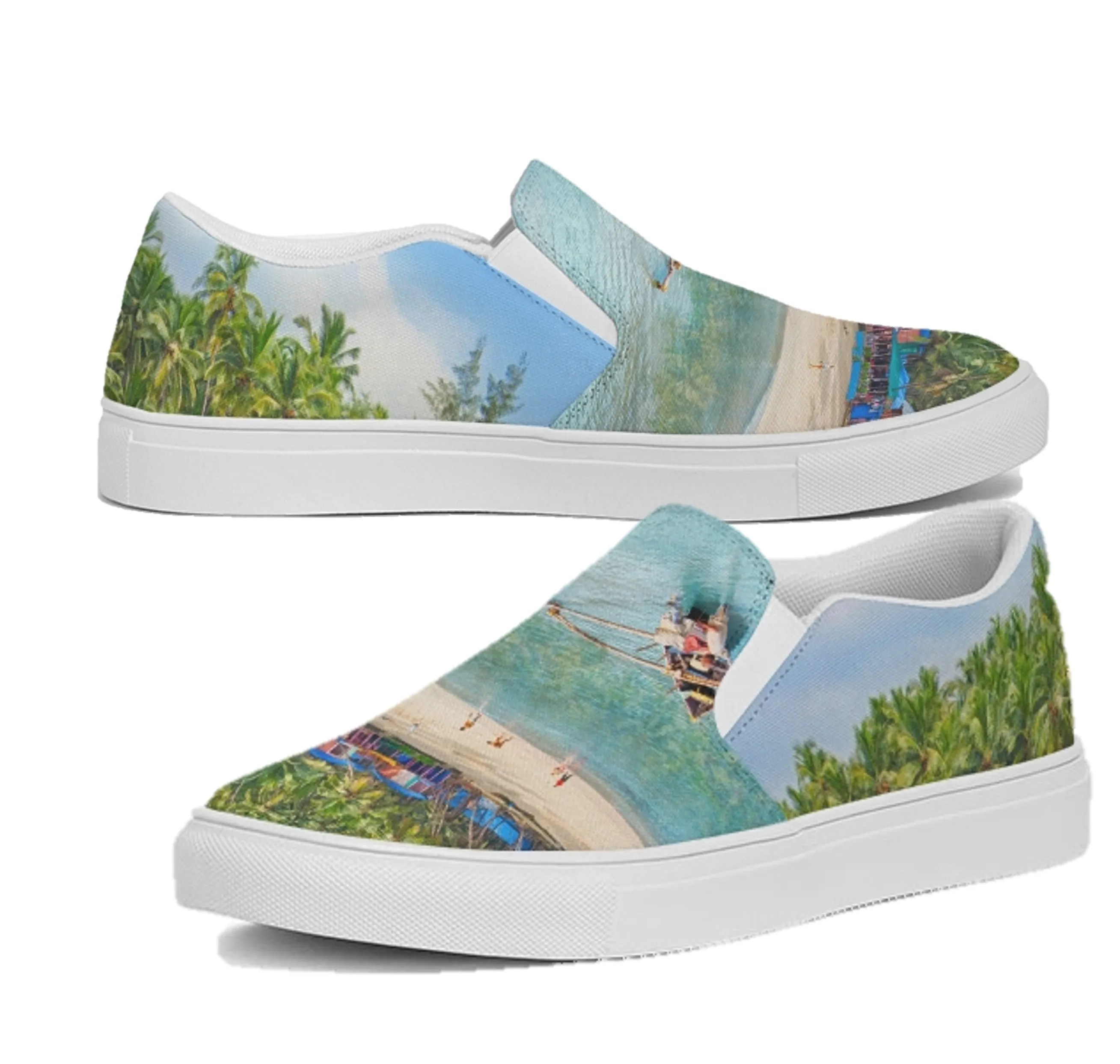 Women's Slip On Casual Canvas Shoe. Beachscape Sneakers- Sea Blue. WickedYo