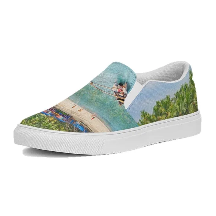 Women's Slip On Casual Canvas Shoe. Beachscape Sneakers- Sea Blue. WickedYo