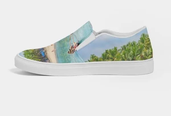 Women's Slip On Casual Canvas Shoe. Beachscape Sneakers- Sea Blue. WickedYo