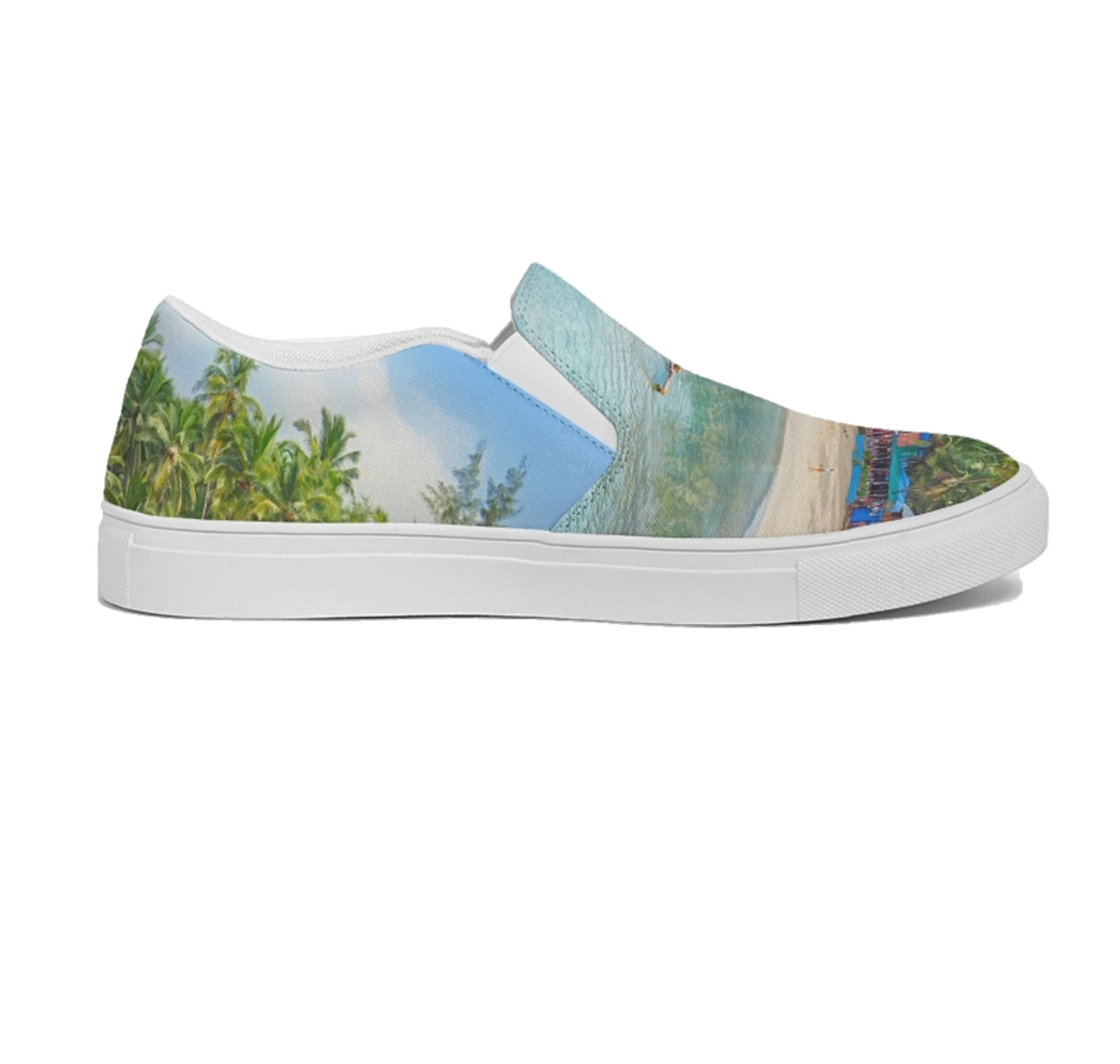 Women's Slip On Casual Canvas Shoe. Beachscape Sneakers- Sea Blue. WickedYo