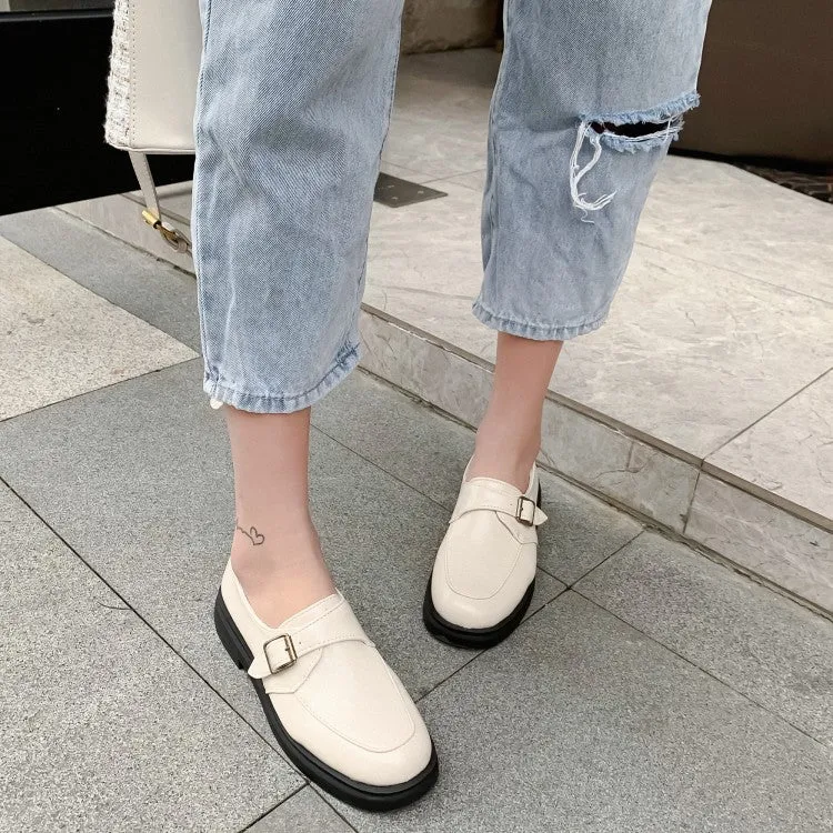 Women's Solid Color Metal Buckle Slip on Flats Shoes