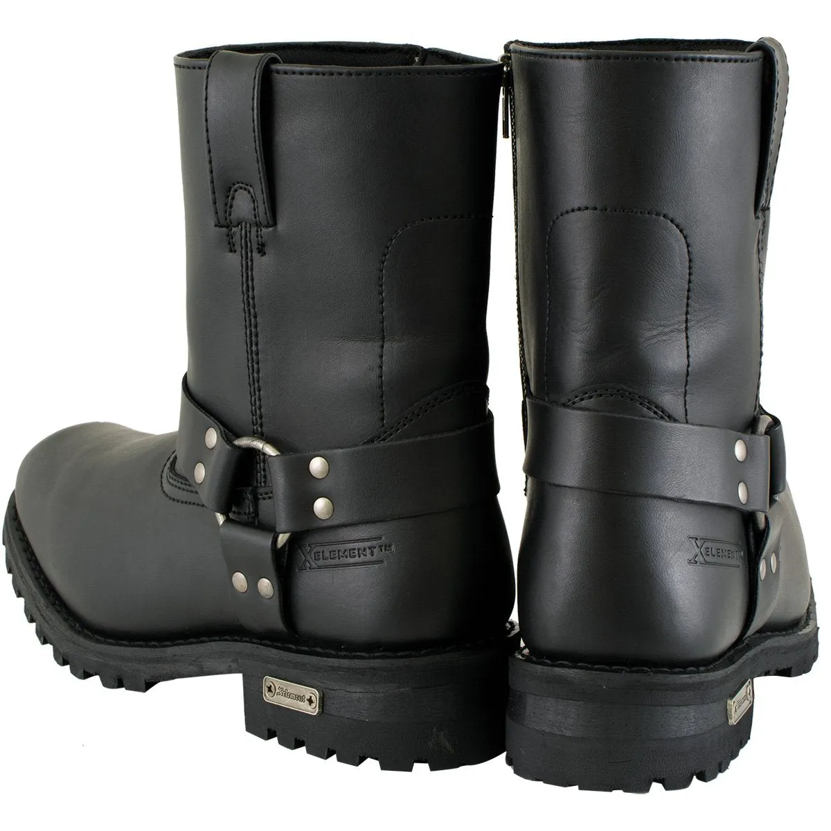 Xelement 1502 Men's Killa Classi Harness Premium Black Leather Motorcycle Rider Boots w/ Zipper Closure